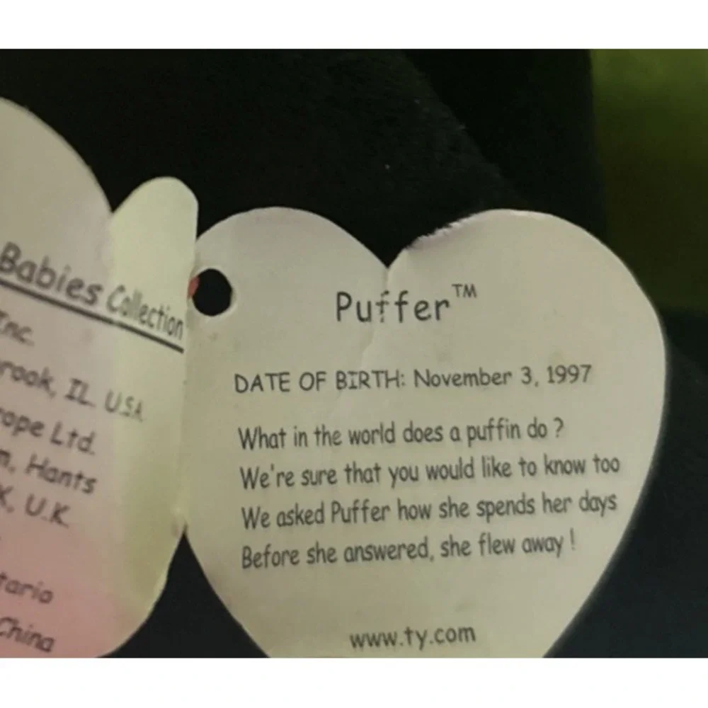Lot 3 Vintage 1997 TY Beanie Babies Collection: Puffer,‎ Ants and Erin